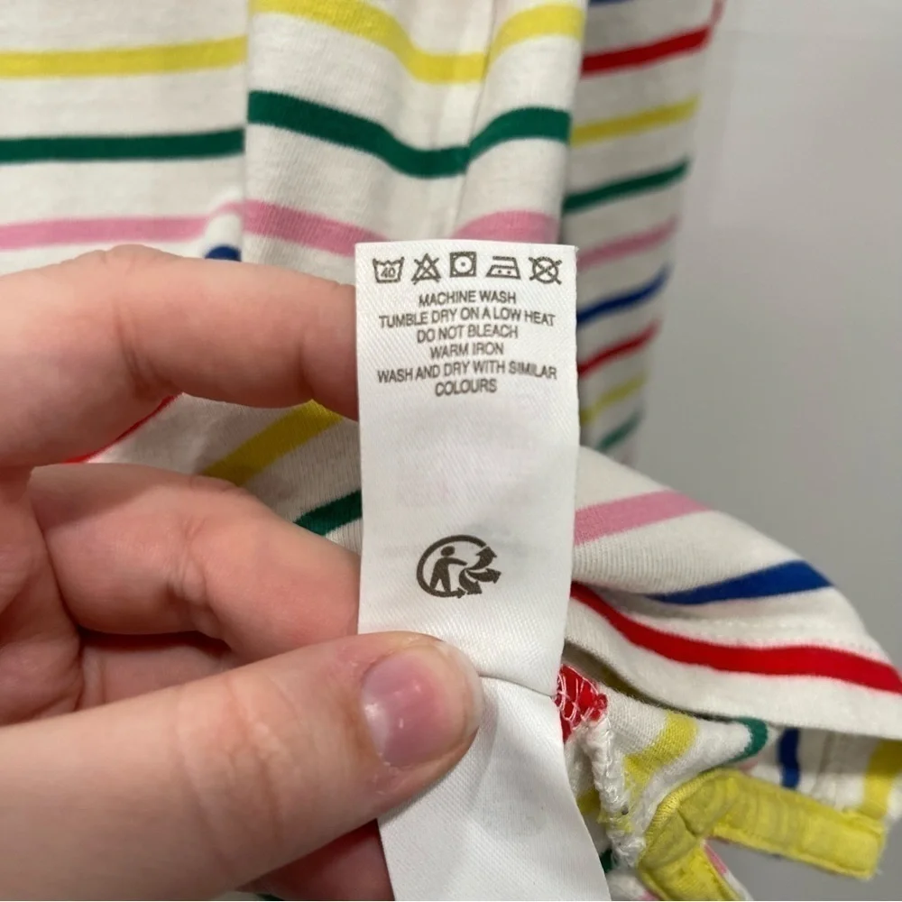 Mini Boden Breton T-Shirt Long Sleeve Rainbow Stripe Size 13-14y Cotton